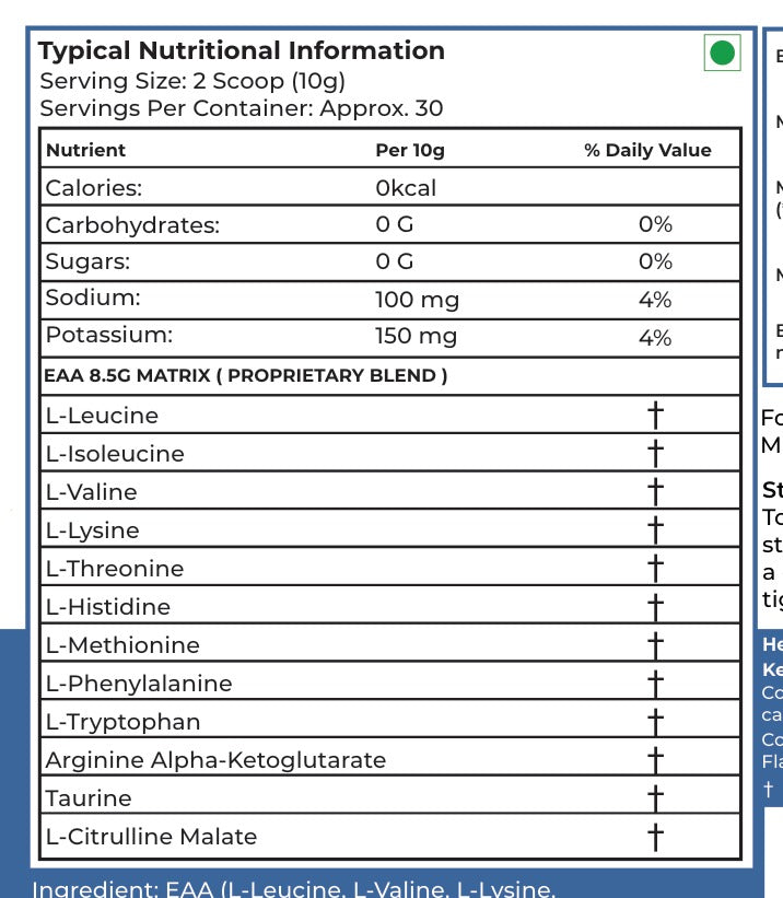 EAA++ MAX Fruit Fusion nutritional information