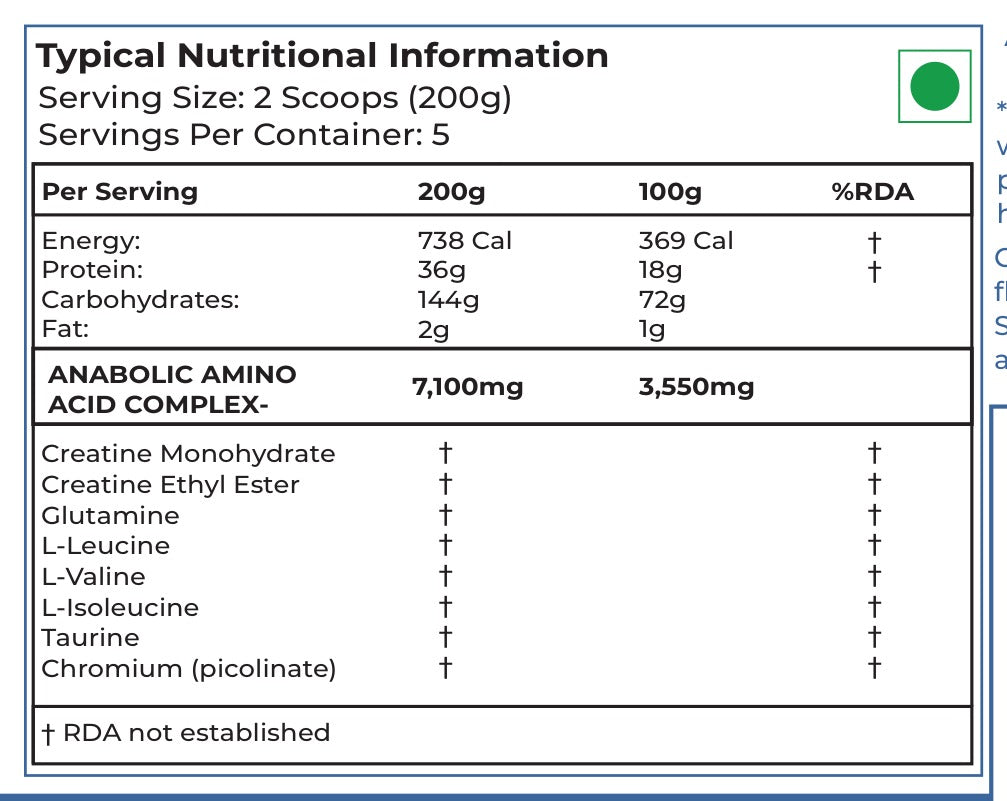RAPID MASS GAIN Cream and Cookies / 2 lbs nutritional information