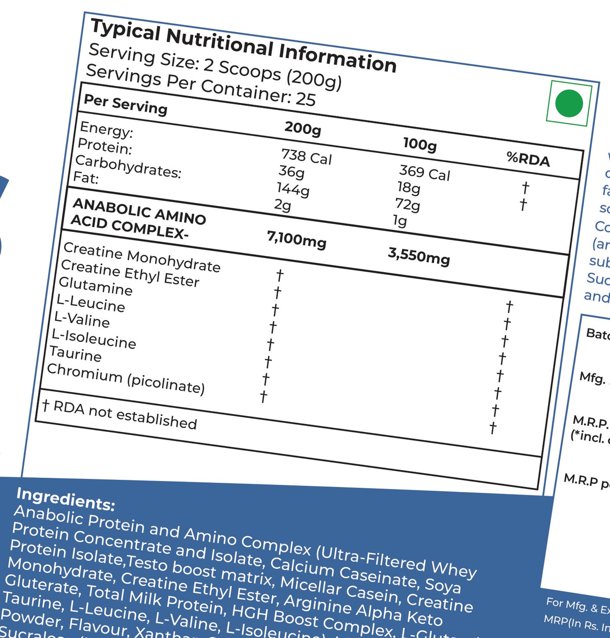 RAPID MASS GAIN Chocolate / 11 lbs nutritional information
