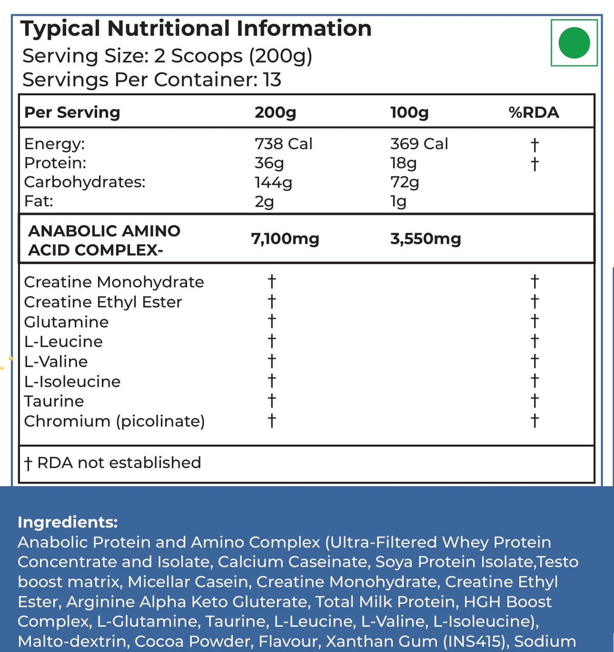 RAPID MASS GAIN Mango / 5.5 lbs nutritional information